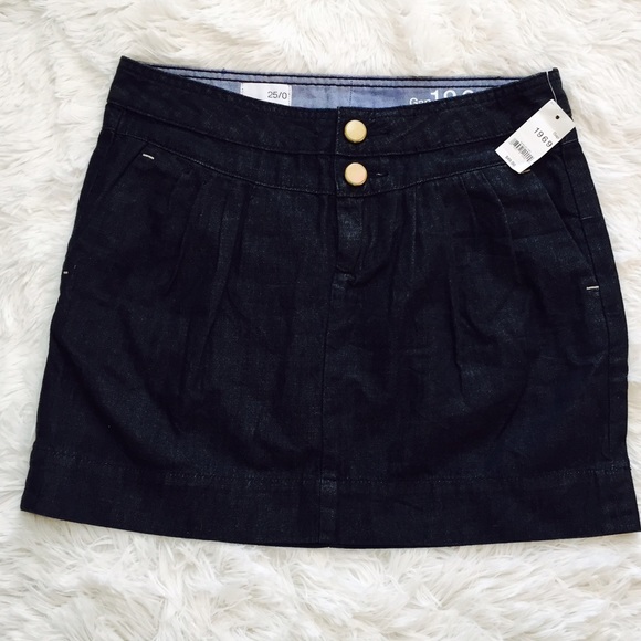 GAP 1969 Dark Denim Mini Skirt (25/0) Pockets Classic Button Preppy Straight - Picture 4 of 7